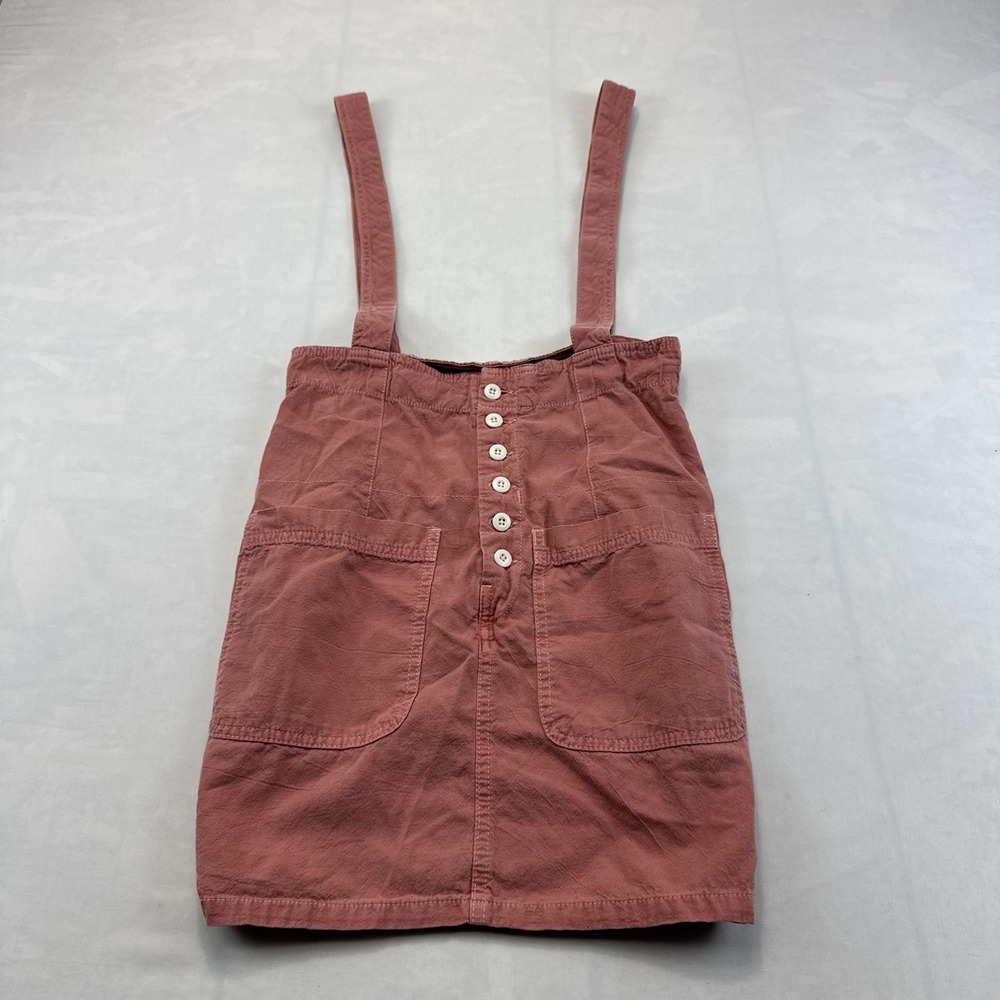Free People Womens 4 Rust Pink Button Front Suspender Mini Skirt Pinafore
